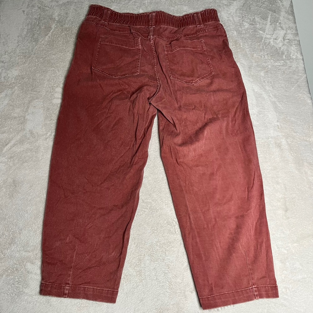 Knox Rose Cropped Pants Women's Size L Rosewood Elastic Waist Button Fly - Picture 2 of 9